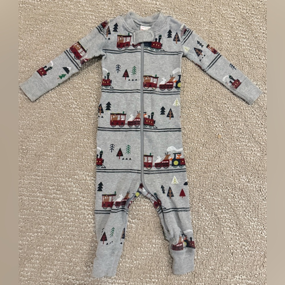 Hanna Andersson Gray Train Print Kids Footie